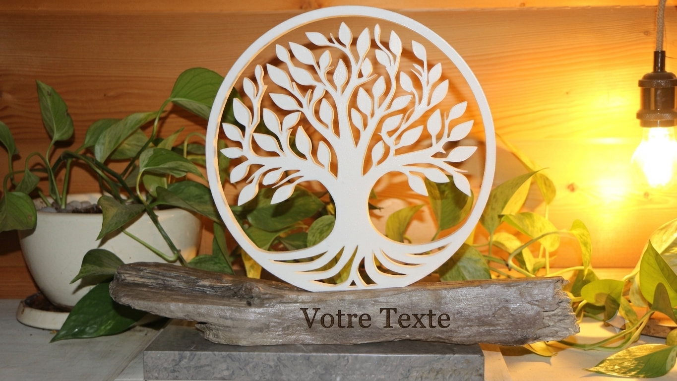 Statue Arbre de vie imprimée en 3D et bois flotté