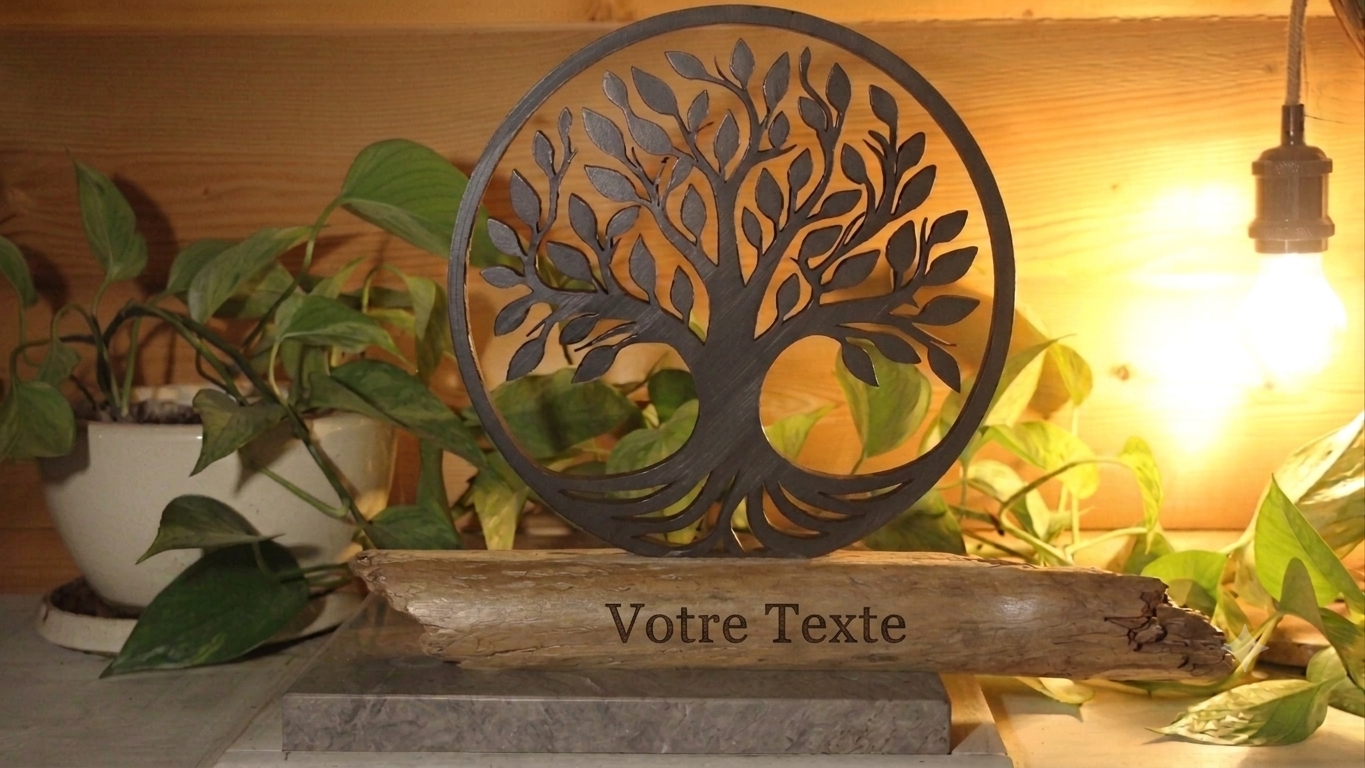 Statue Arbre de vie imprimée en 3D et bois flotté