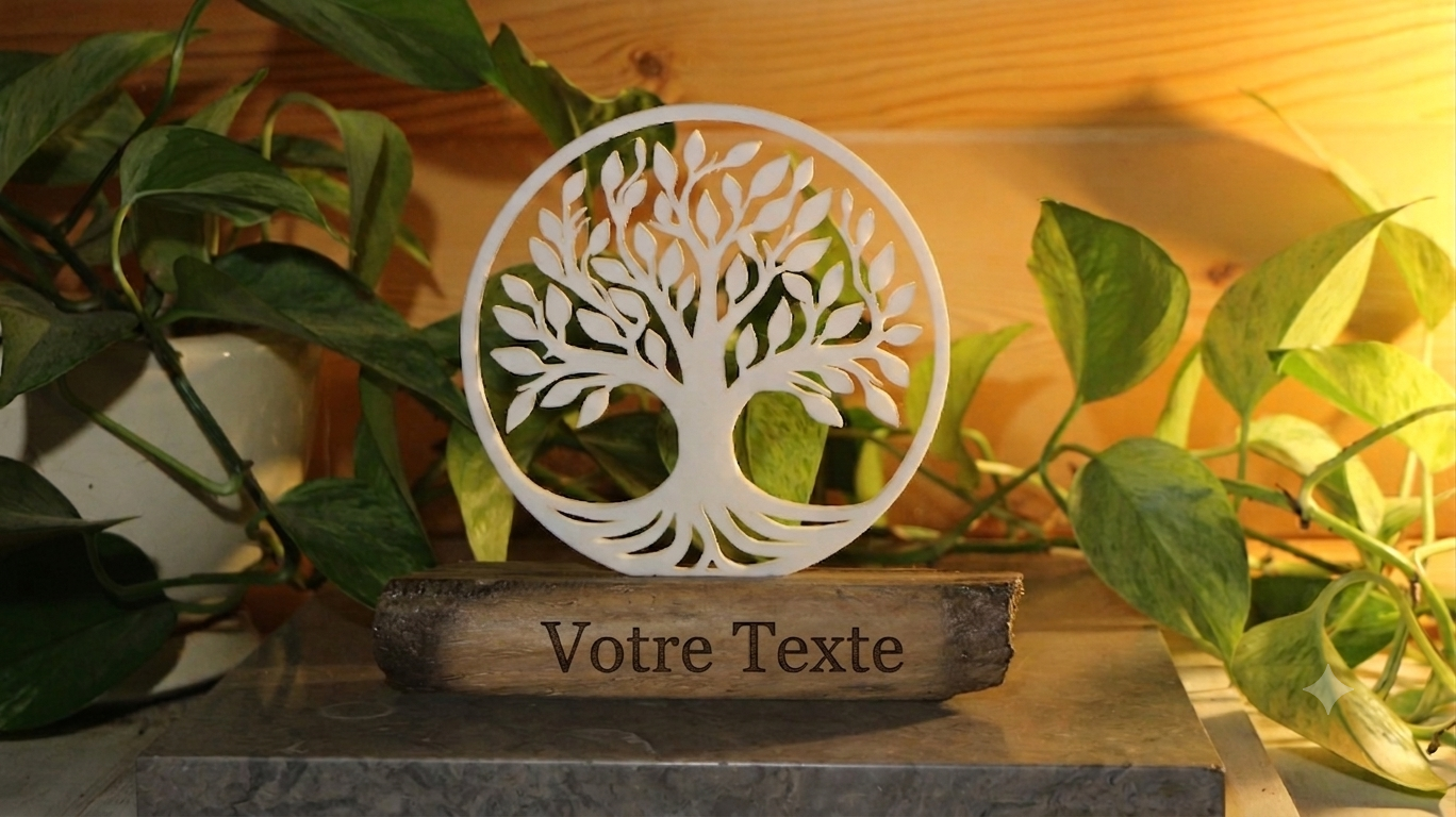 Statue Arbre de vie imprimée en 3D et bois flotté