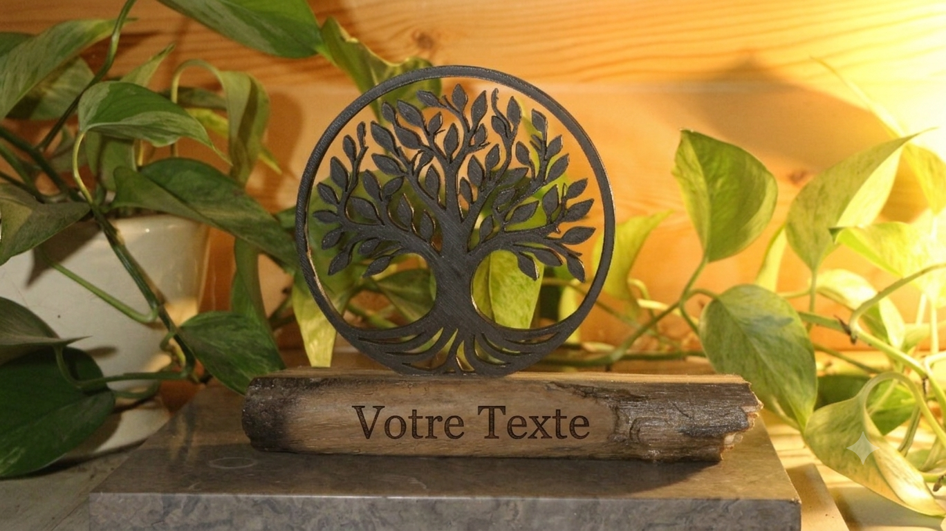 Statue Arbre de vie imprimée en 3D et bois flotté
