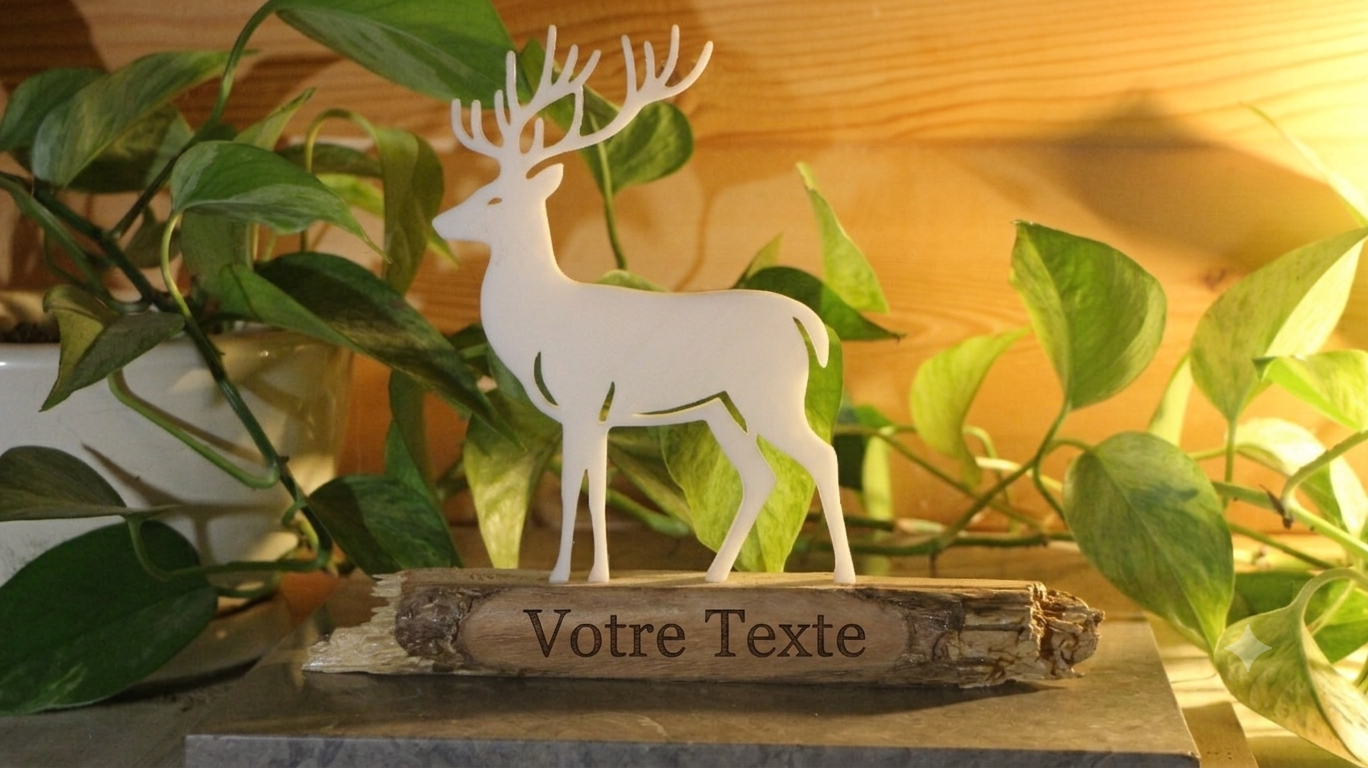 Statue Cerf Imprimée en 3D et bois flotté